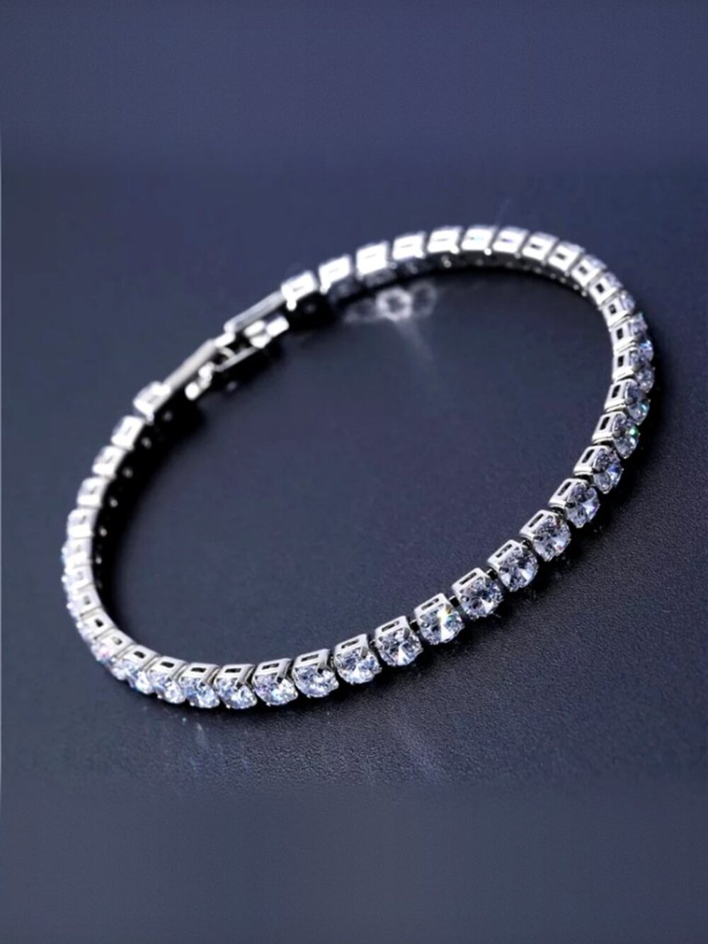 Platinum Plated Simulated Diamond Tennis Bracelet, 6.5 in, Round Cut NWT - Picture 3 of 6
